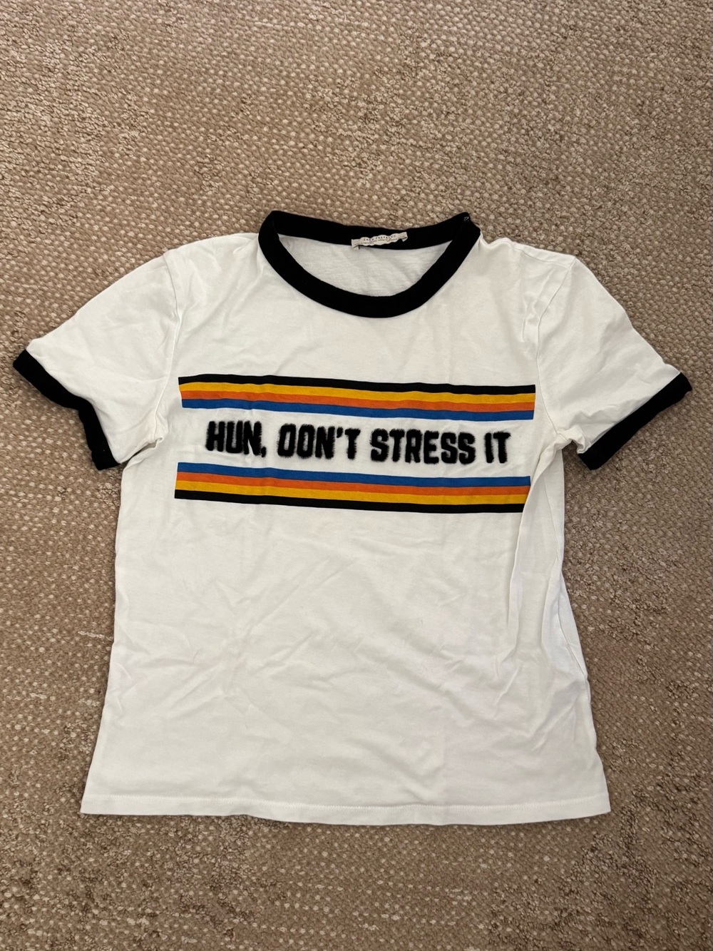 Zara Hun, Don't Stress It Girls' White Graphic Ringer Tee - Black Trim